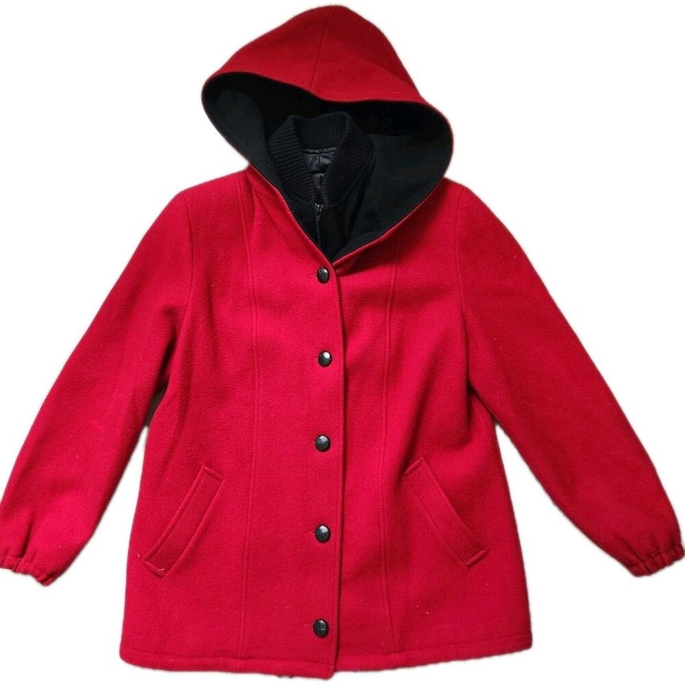 VTG Mackintosh Wool Hooded Vest Coat Red Black Plaid Womens Sz 10 USA Made EUC